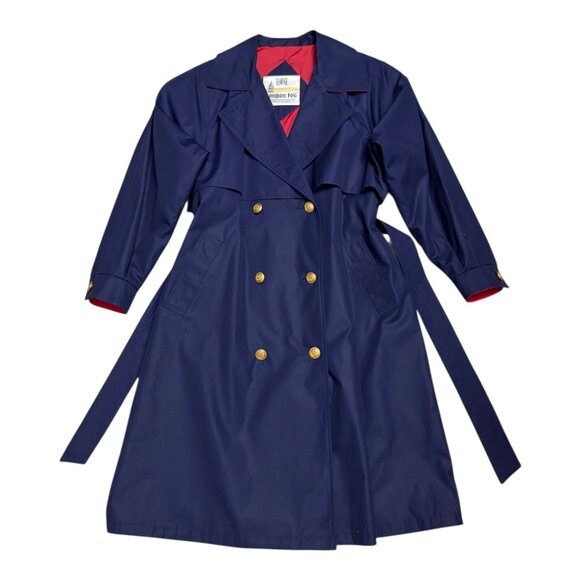 LONDON FOG TOWNE Vintage 90s Retro Blue Business Casual Trench Coat Womens 8 - Picture 2 of 7